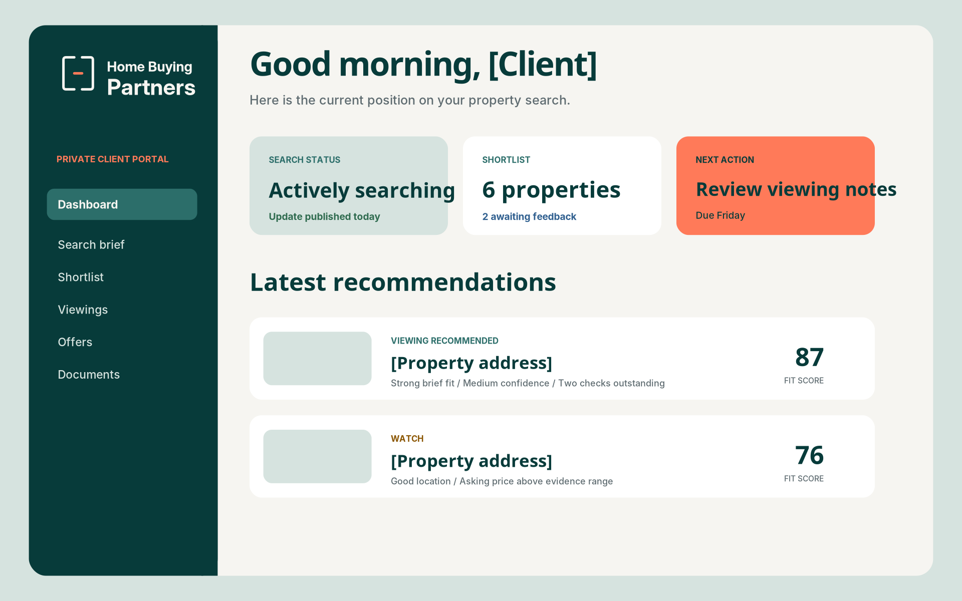 Home Buying Partners private client portal dashboard